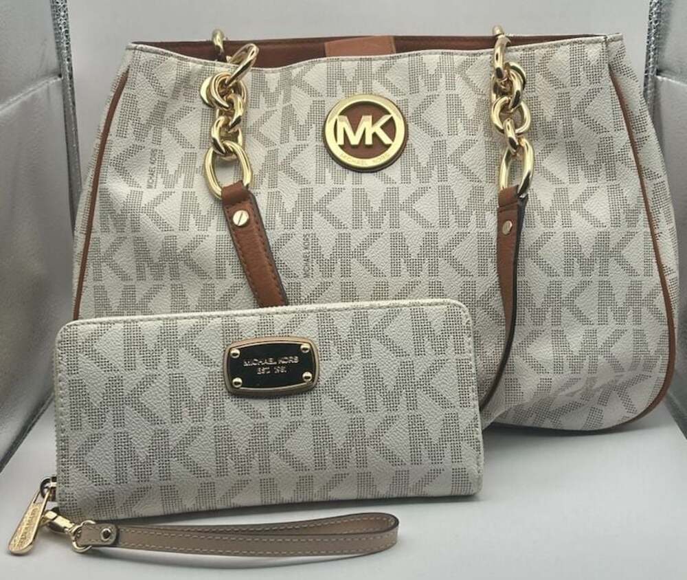 Michael Kors Signature Fulton Chain Tote Bag and Matching Wallet Set